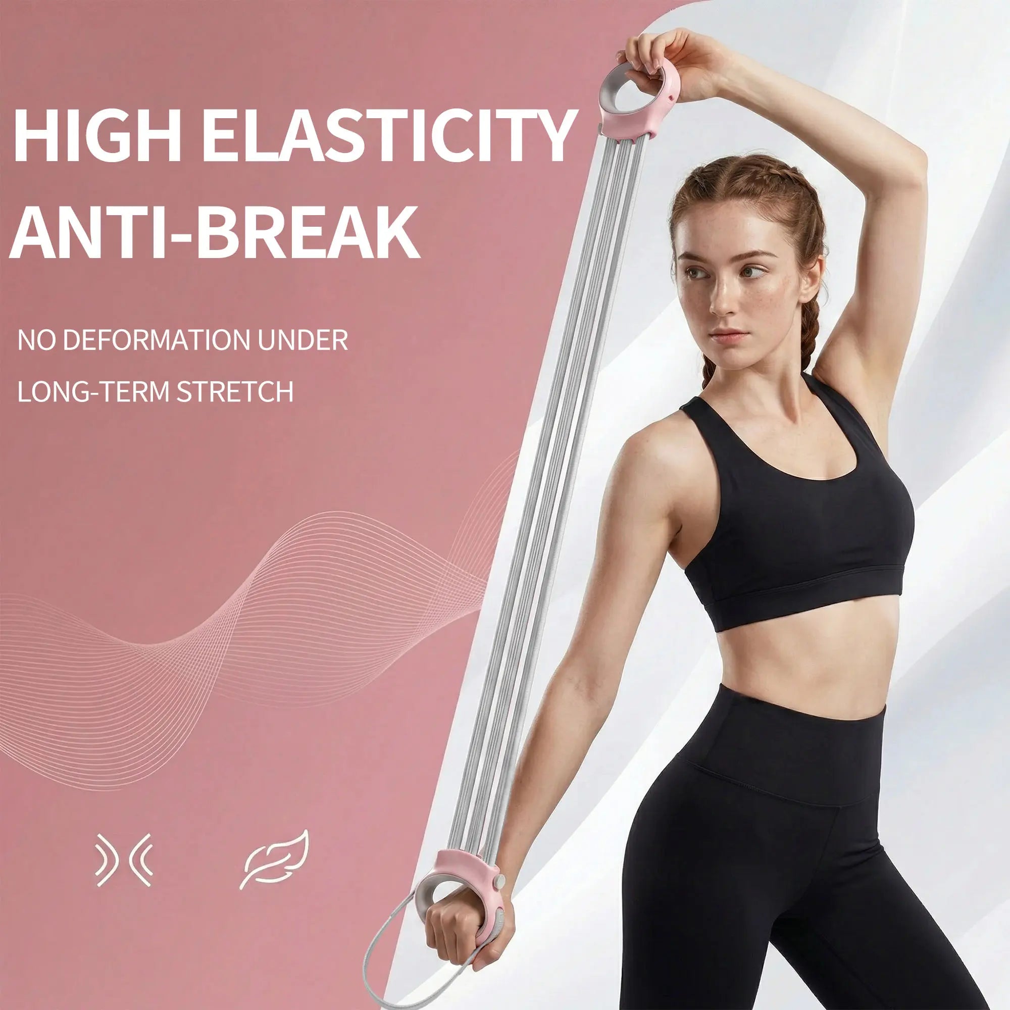 Ultimate Resistance Band Set: Versatile Pedal Fitness Ropes for Sit-Ups, Yoga, and Full-Body Workouts in Blush Pink and Premium Gray