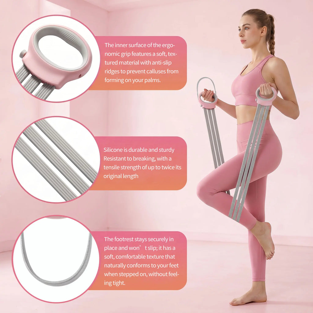 Ultimate Resistance Band Set: Versatile Pedal Fitness Ropes for Sit-Ups, Yoga, and Full-Body Workouts in Blush Pink and Premium Gray