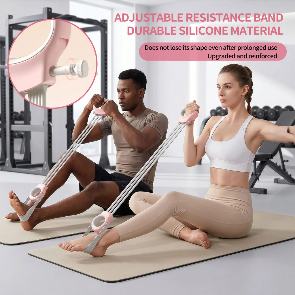 Ultimate Resistance Band Set: Versatile Pedal Fitness Ropes for Sit-Ups, Yoga, and Full-Body Workouts in Blush Pink and Premium Gray