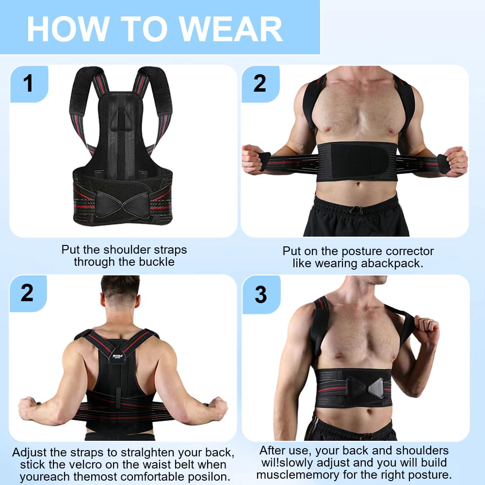 Transform Your Posture with Our Adjustable Back Brace - Ultimate Relief for Back Pain, Scoliosis, and Hunchback - Large Size for Waistline 33.5In-37.4In