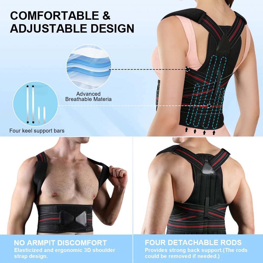 Transform Your Posture with Our Adjustable Back Brace - Ultimate Relief for Back Pain, Scoliosis, and Hunchback - Large Size for Waistline 33.5In-37.4In