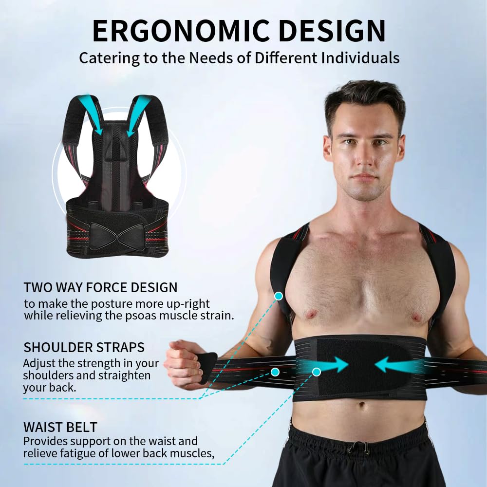 Transform Your Posture with Our Adjustable Back Brace - Ultimate Relief for Back Pain, Scoliosis, and Hunchback - Large Size for Waistline 33.5In-37.4In