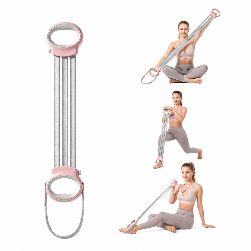 Ultimate Resistance Band Set: Versatile Pedal Fitness Ropes for Sit-Ups, Yoga, and Full-Body Workouts in Blush Pink and Premium Gray